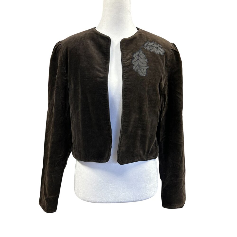 Vintage Lang Originals Brown Velvet Velour Leaf Accent Cropped Blazer